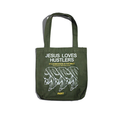 Army Green Jesus Loves Hustlers Tote